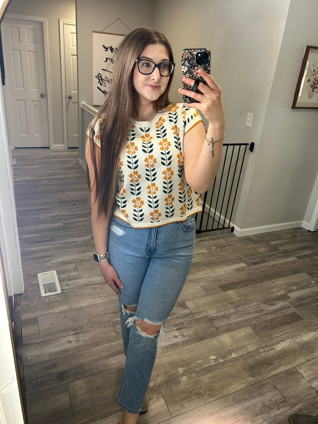 Retro Floral Crop Sweater